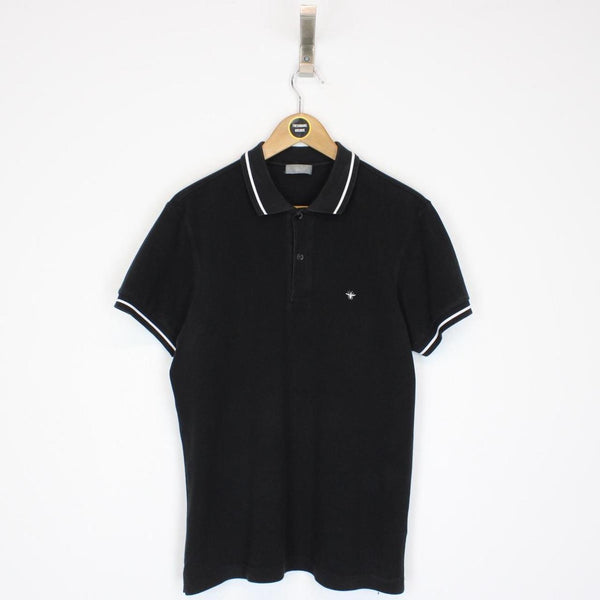 Christian Dior Black and White Bee Logo Cotton Short Sleeve Polo Shirt