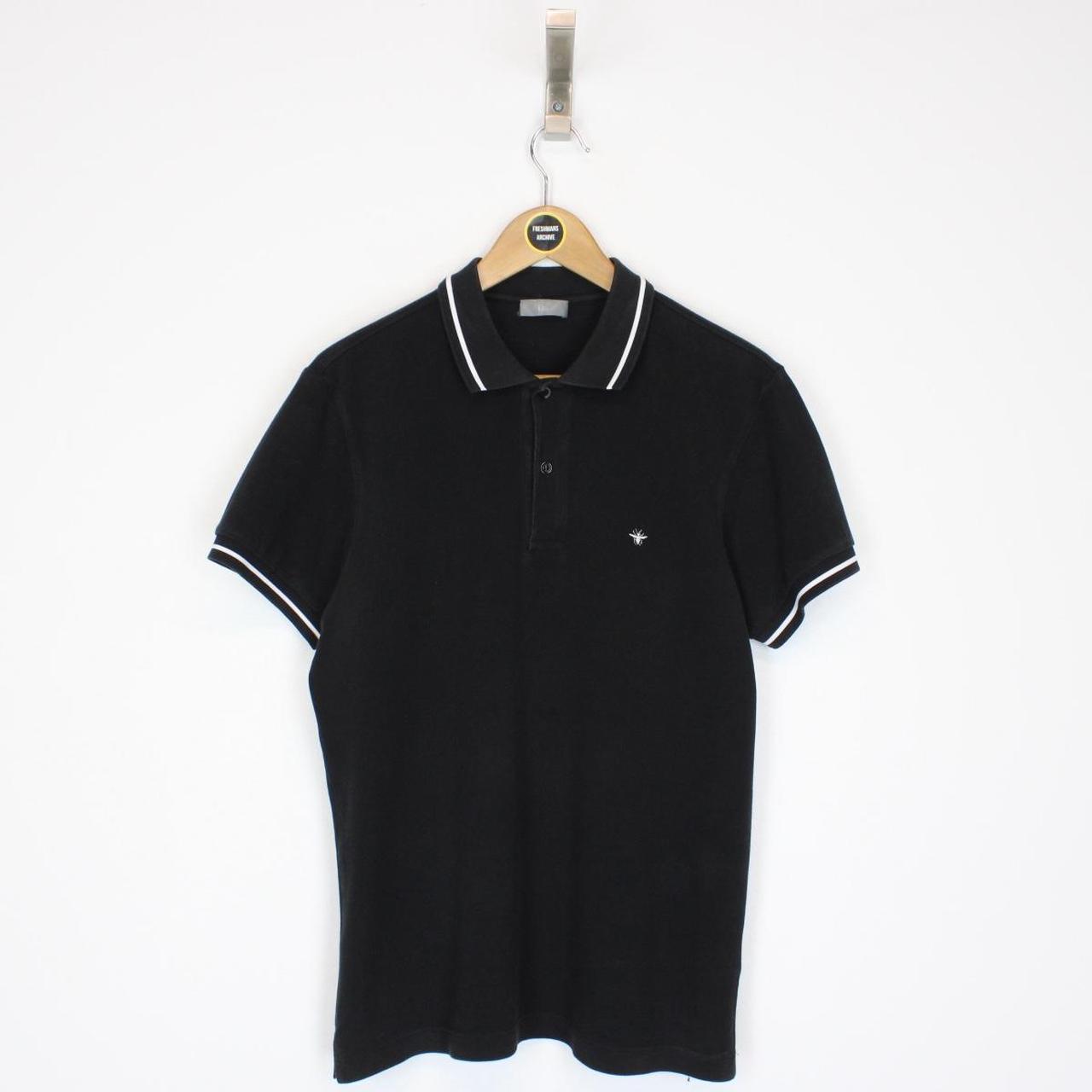 Christian Dior Black and White Bee Logo Cotton Short Sleeve Polo Shirt