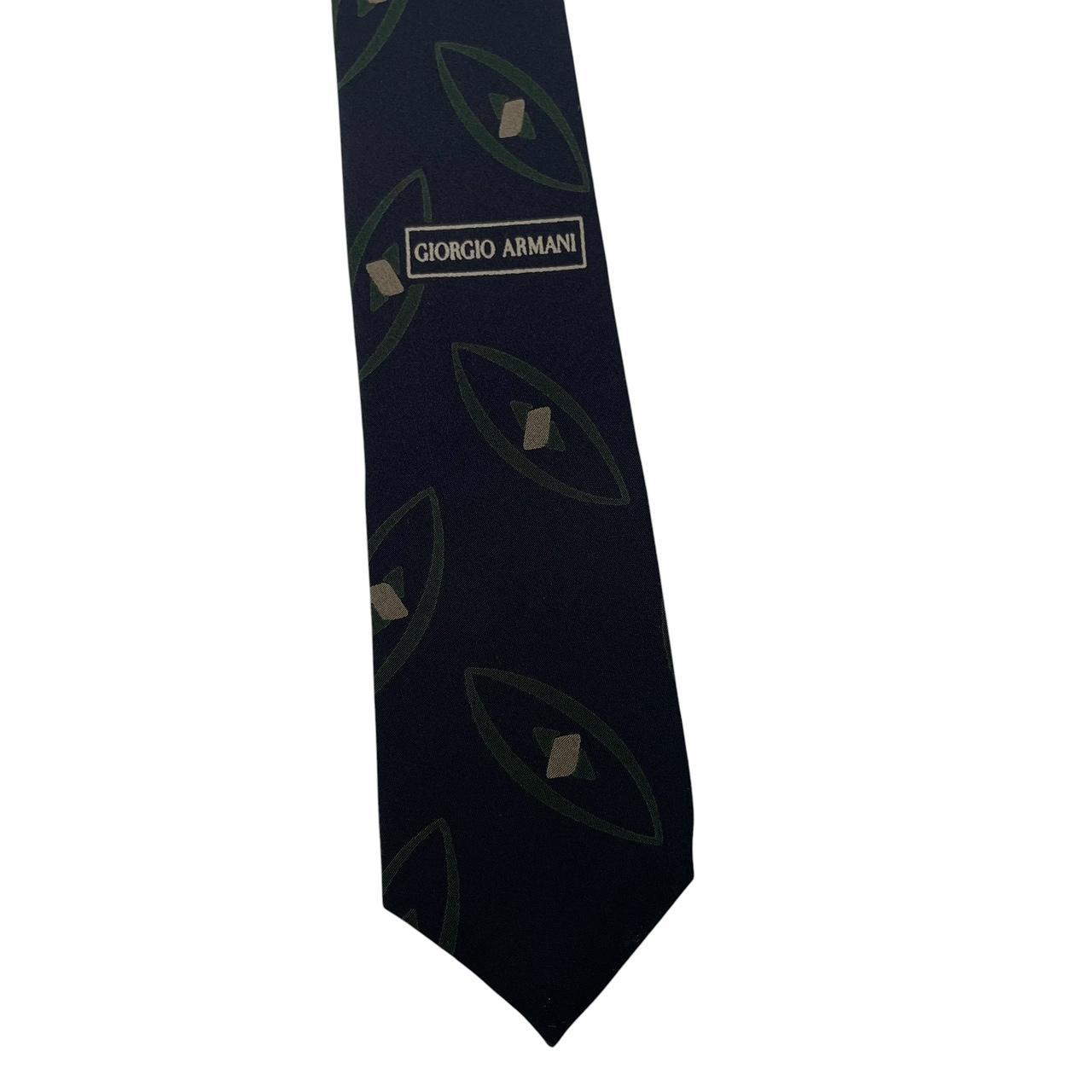 Vintage Giorgio Armani Navy Blue Geometric Print Silk Tie