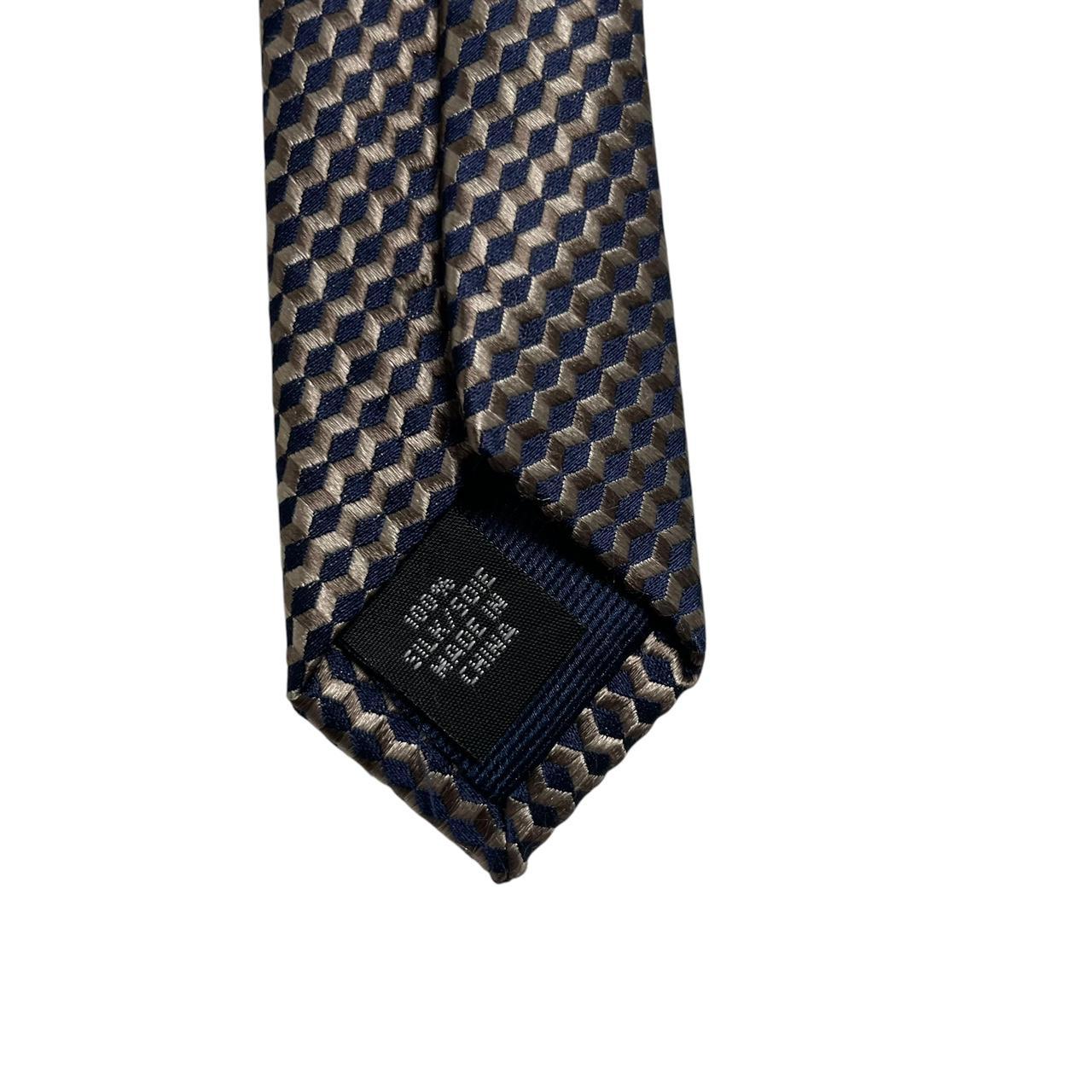 Michael Kors Navy Blue/Beige Geometric Pattern Silk Tie