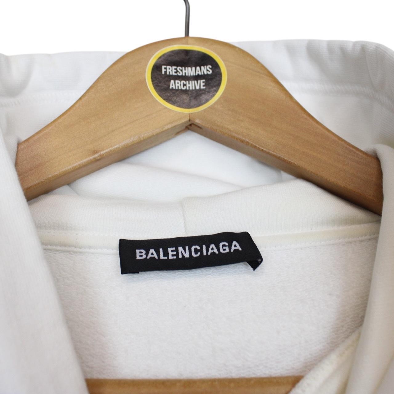 Balenciaga White and Black Back Logo Print Oversized Hoodie