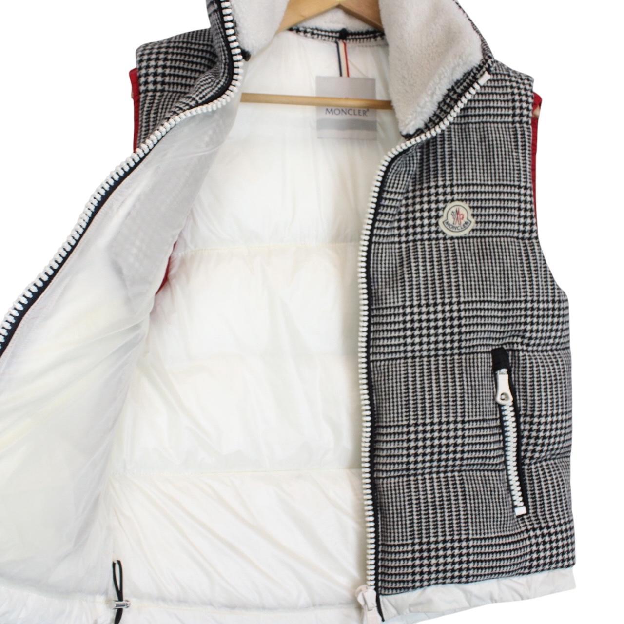 Moncler Black and White Check Jeremie Wool Knit Down Gilet / Bodywarmer Jacket