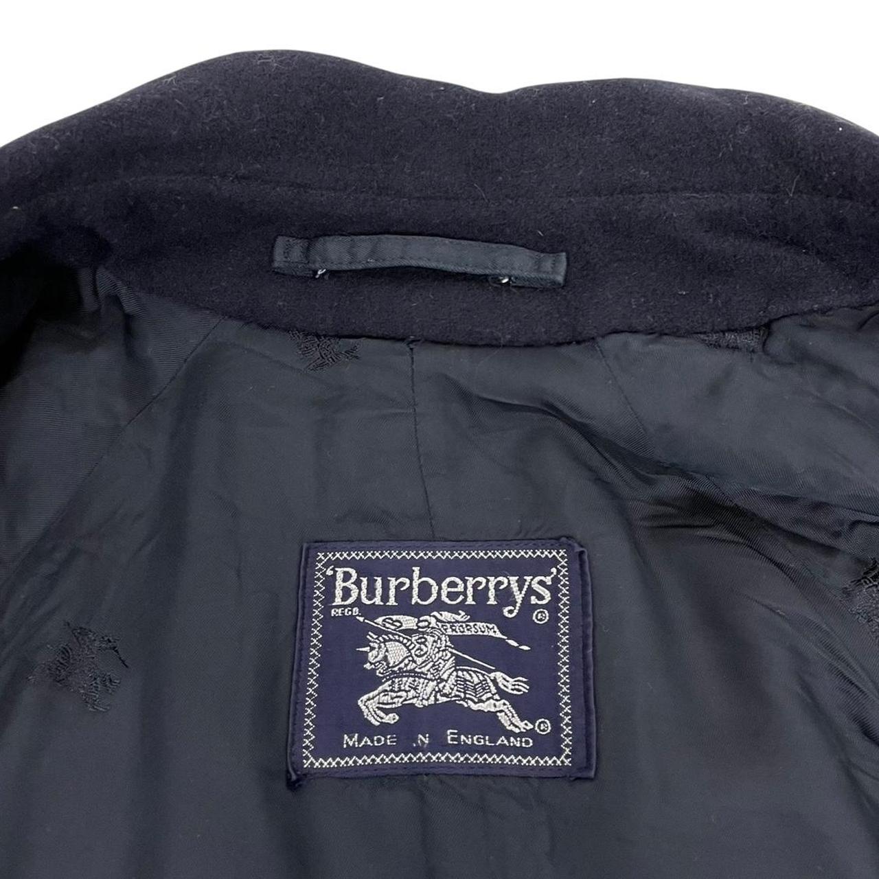 Vintage 90s Burberry Navy Blue Belted Wool Overcoat