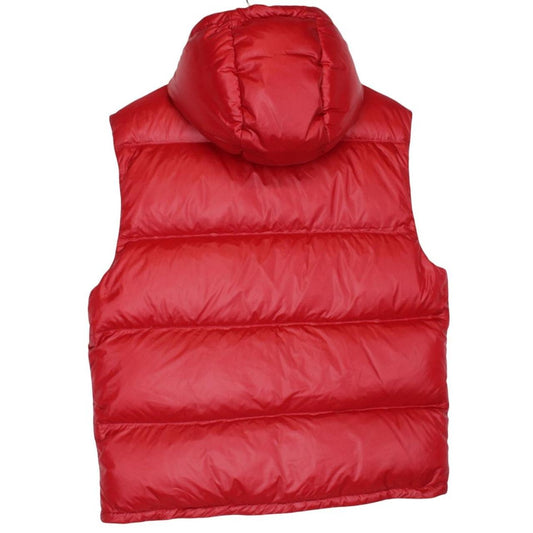 Prada Red Logo Print Down Nylon Hooded Gilet / Bodywarmer