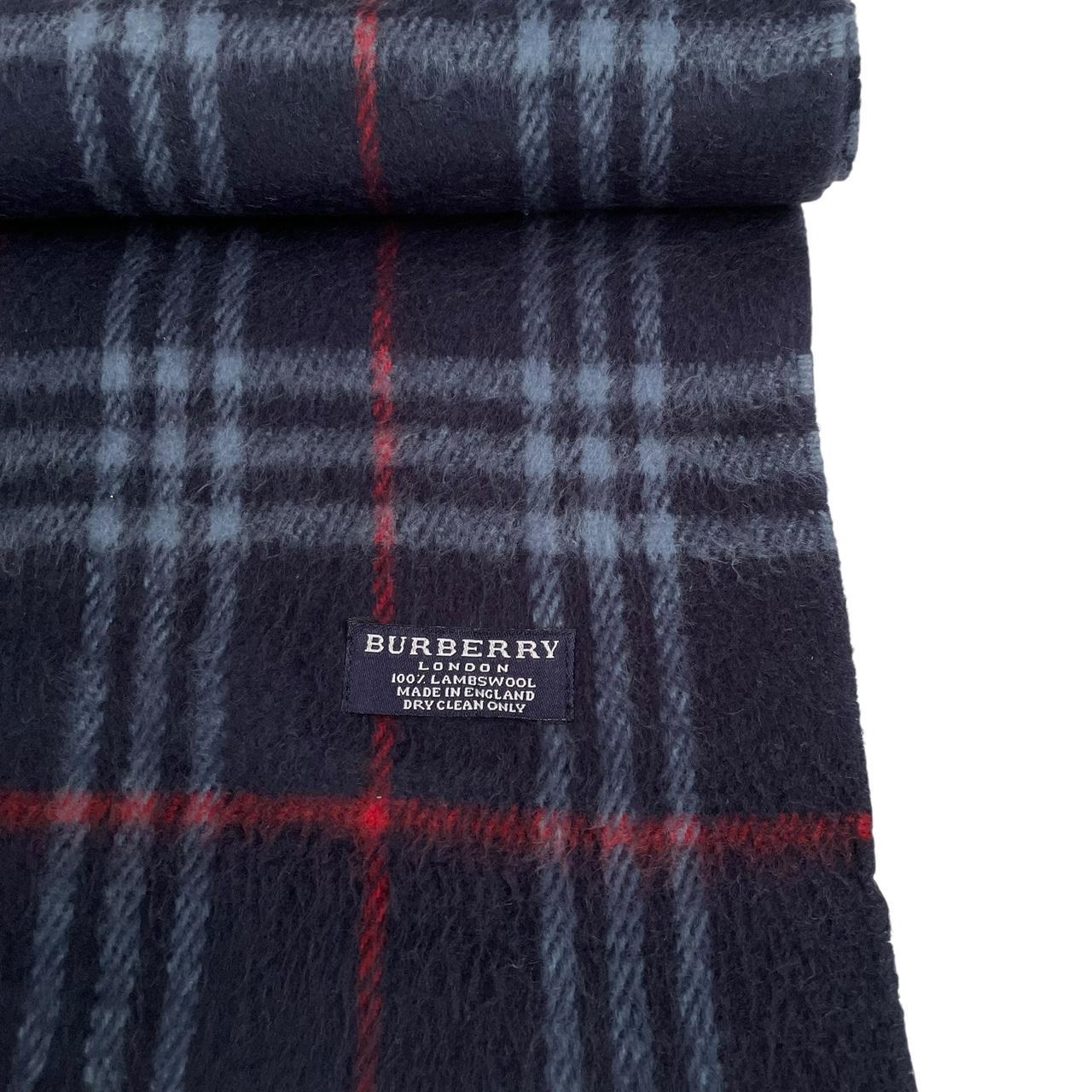 Vintage 90s Burberry Navy Blue Nova Check Lambswool Scarf