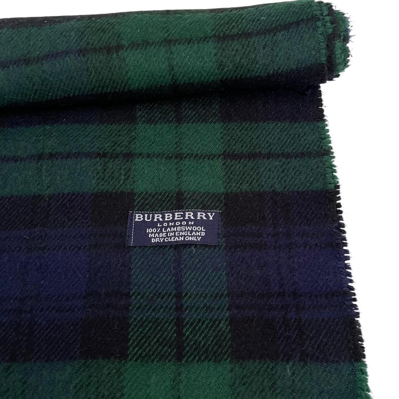 Vintage 90s Burberry Navy Blue and Green Check Lambswool Scarf