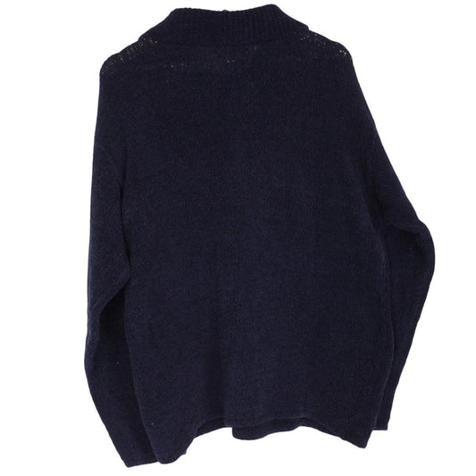 Stone Island navy blue chenille cotton knit jumper with iconic compass logo patch.