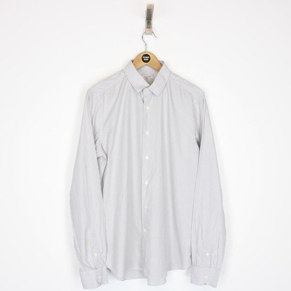 Valentino White and Grey Striped Long Sleeve Cotton Formal Shirt
