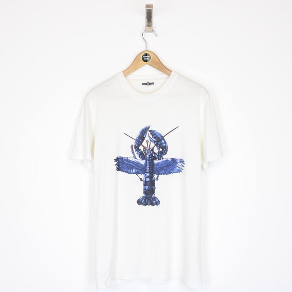 Lanvin White and Blue Lobster Print Short Sleeve T-Shirt