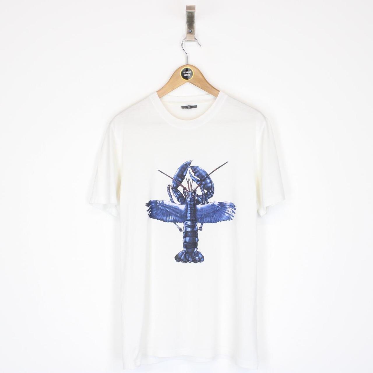 Lanvin White and Blue Lobster Print Short Sleeve T-Shirt
