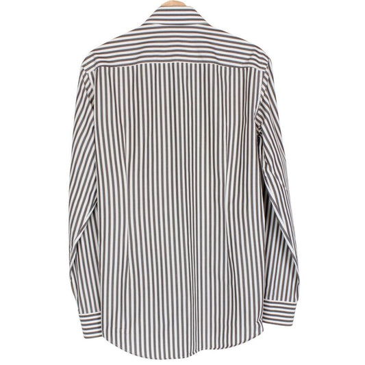 Hugo Boss Grey and White Striped Long Sleeve Cotton Shirt