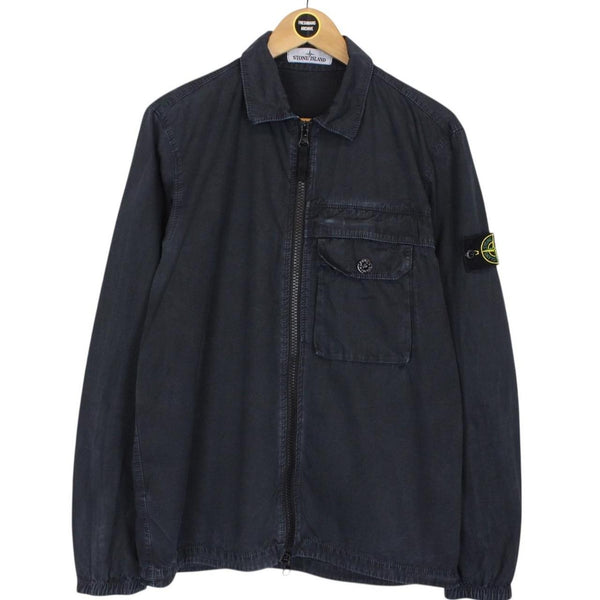 Stone Island AW 2020 Navy Blue Full Zip Cotton Overshirt Jacket