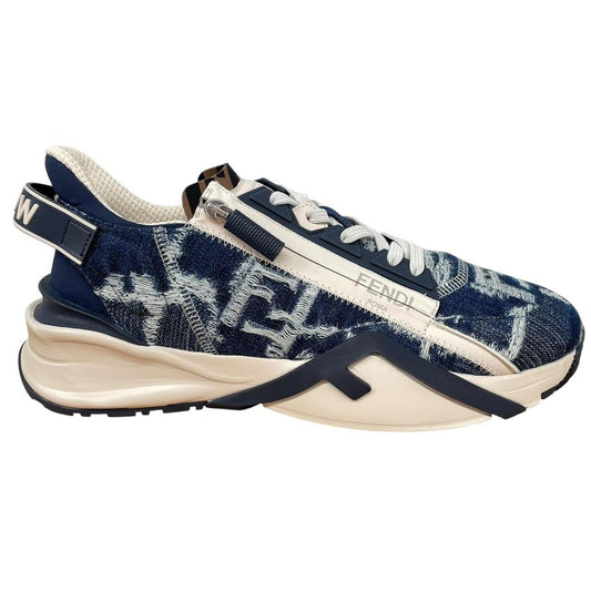 Fendi Flow Navy Blue and Cream Fabric and Leather Trainers