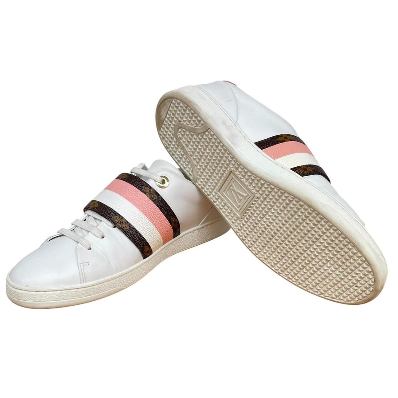 Louis Vuitton White and Pink Frontrow Monogram Strap Leather Trainers