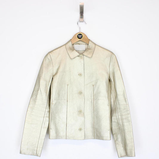 Prada Beige Button Up Leather Jacket