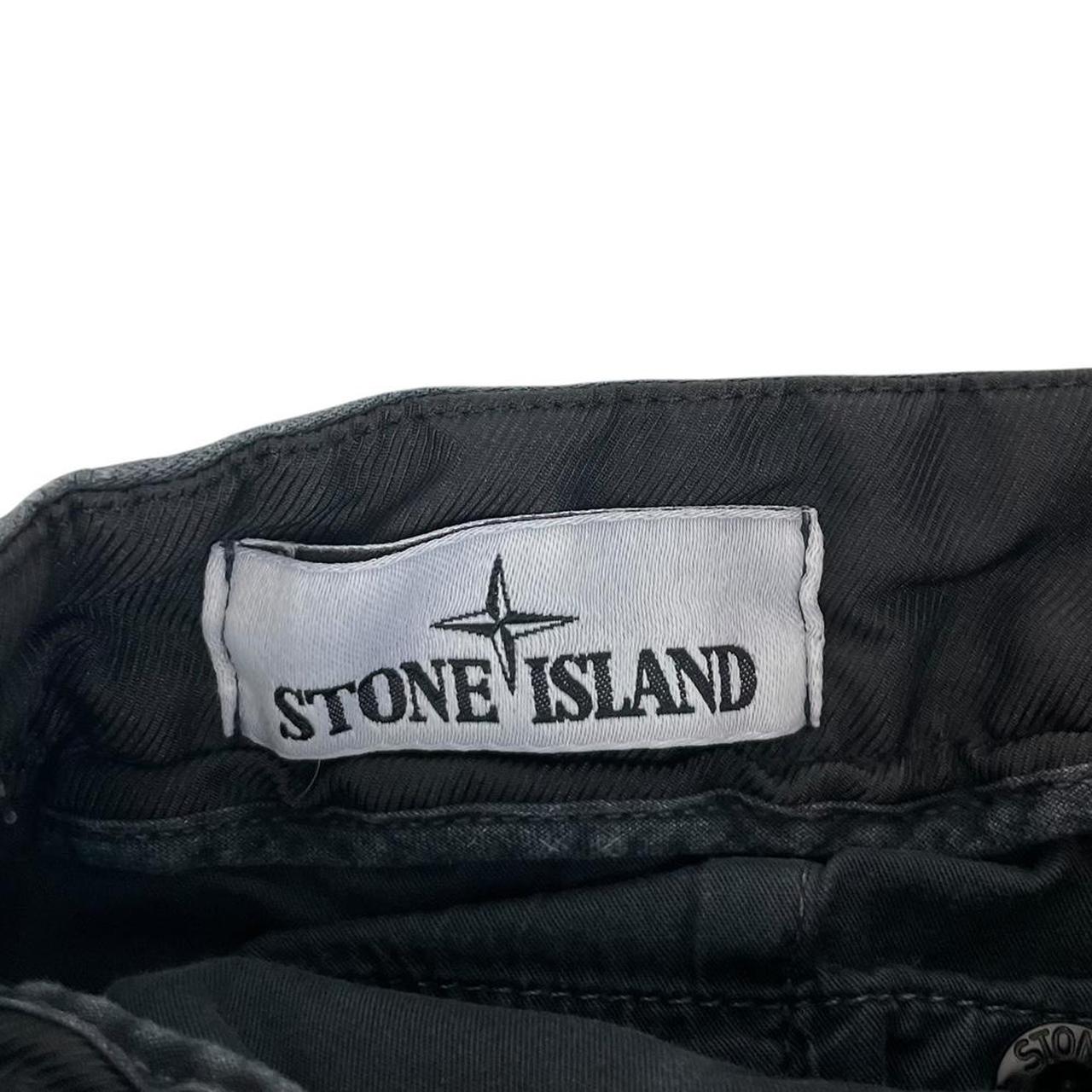 Stone Island navy blue cotton cargo shorts with logo patch and side pockets.