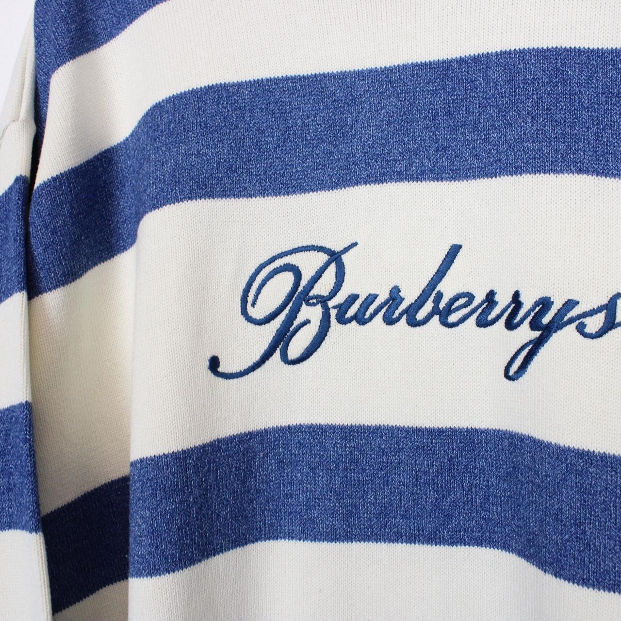 Vintage 90s Burberry Blues Cream and Blue Striped Cotton Knit Jumper