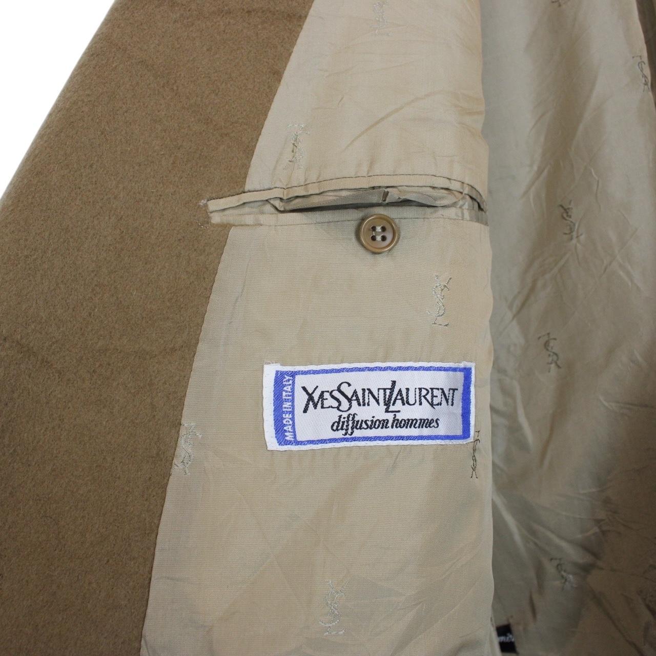 Vintage 80s Yves Saint Laurent Tan Brown Cashmere Wool Double Breasted Coat