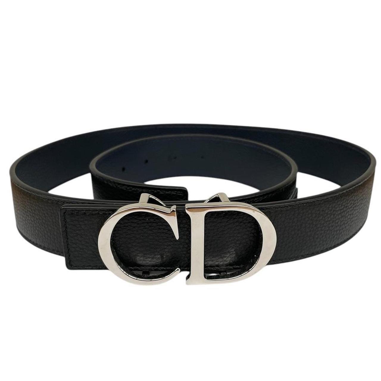 Dior Black and Navy Blue CD Logo Reversible Leather Belt