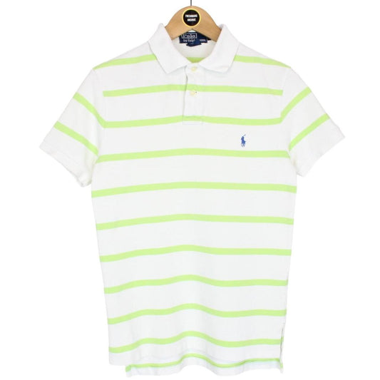 Vintage Polo Ralph Lauren Green and White Striped Short Sleeve Cotton Polo Shirt