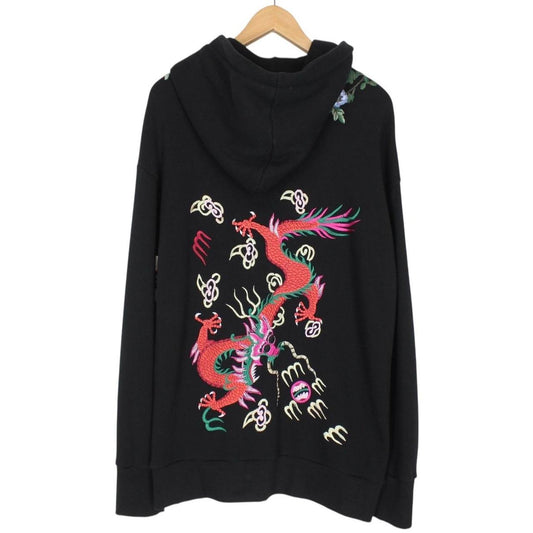 Gucci Black Loopback Dragon Embroidered Full Zip Hoodie Jumper