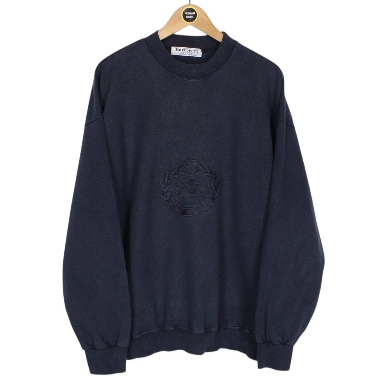 Vintage 90s Burberry Navy Blue Logo Embroidered Sweatshirt Jumper