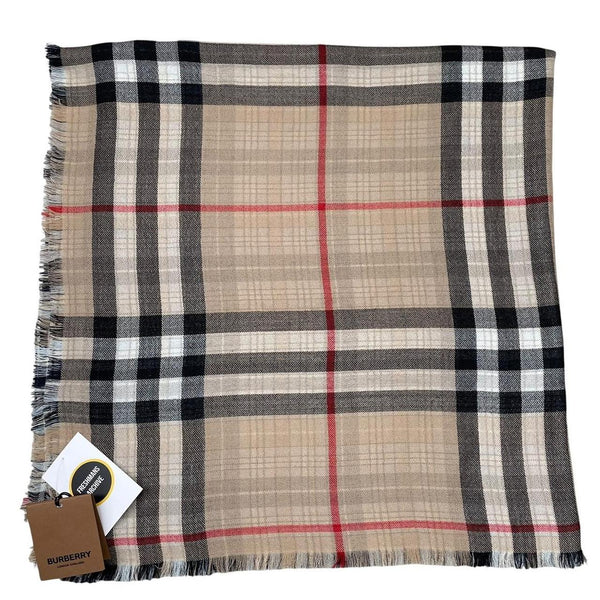 Burberry Beige and Blue Reversible Giant Nova Check Cashmere Shawl