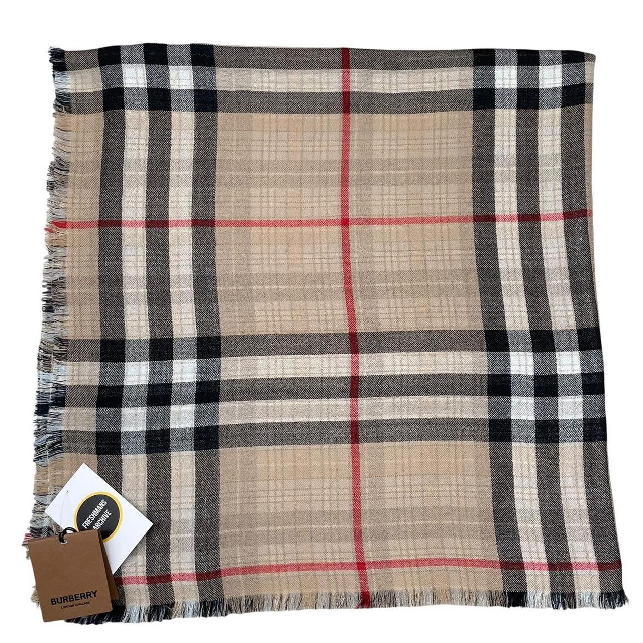 Burberry Beige and Blue Reversible Giant Nova Check Cashmere Shawl