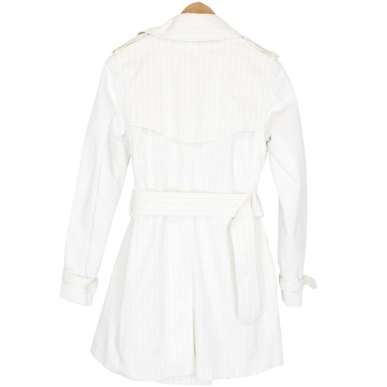 Burberry London White Pinstripe Double Breasted Belted Trench Coat