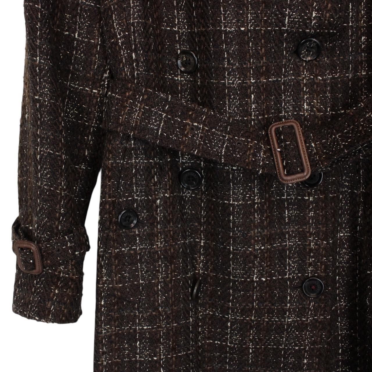 Burberry London Brown Tweed Wool Double Breasted Belted Coat