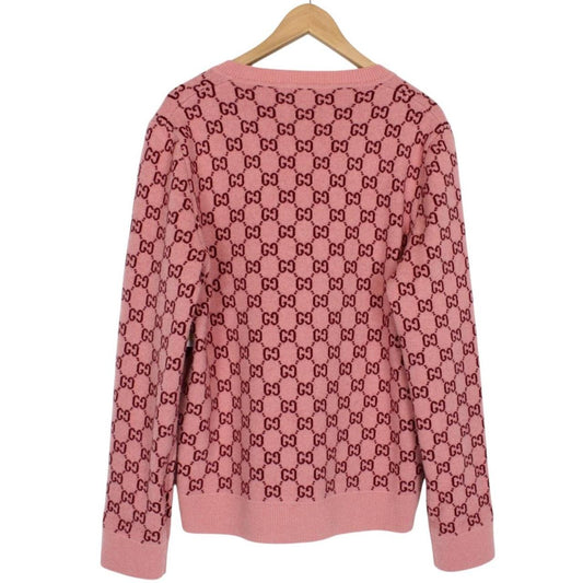 Gucci Pink GG Monogram Cashmere Wool Blend V Neck Jumper
