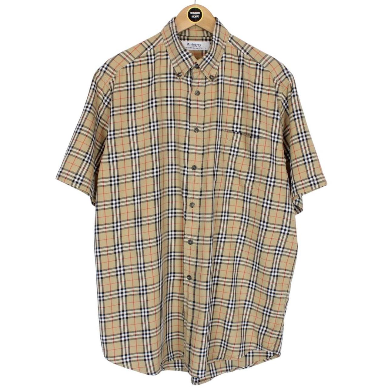 Vintage 90s Burberry Tan Brown Nova Check Short Sleeve Cotton Shirt