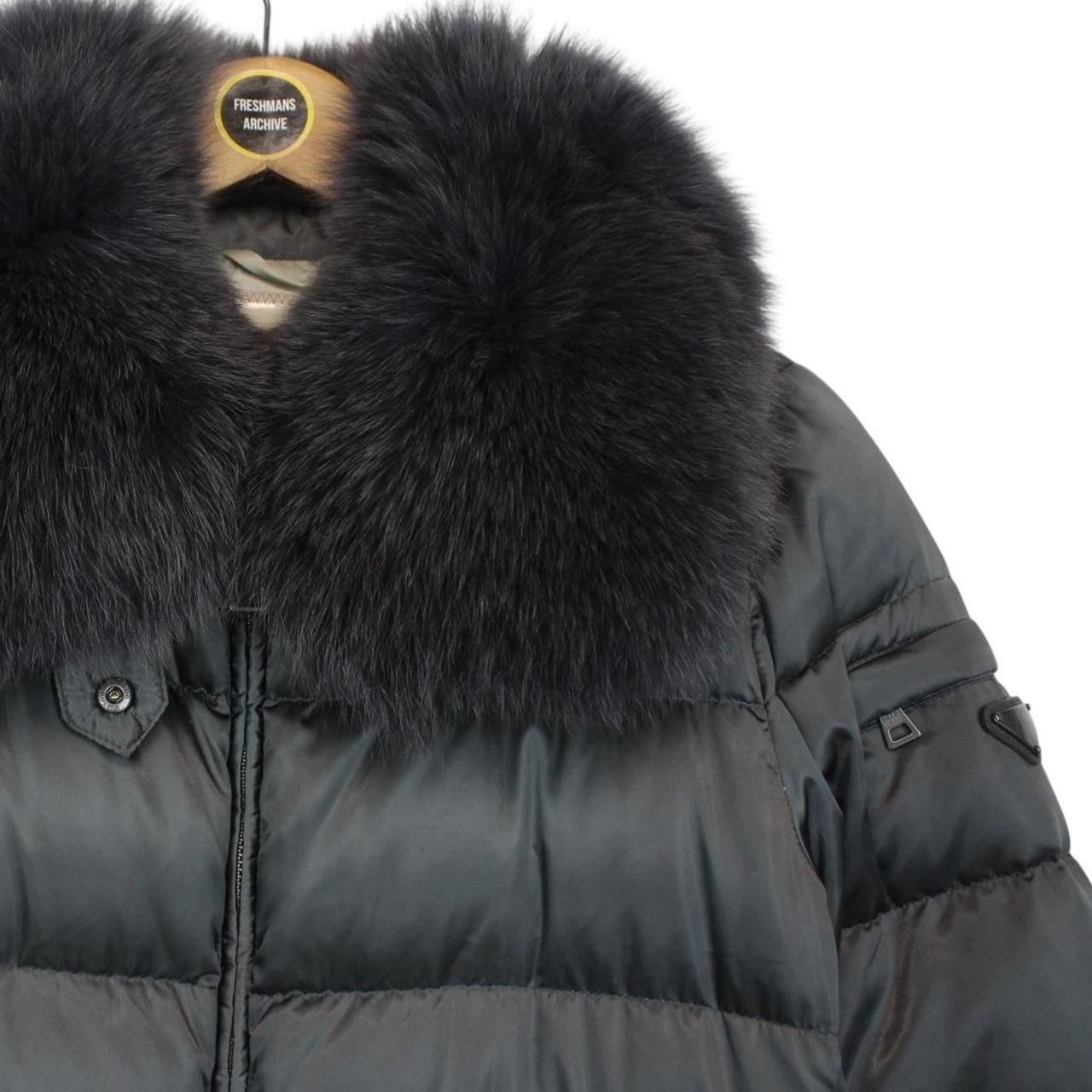 Prada Silver Resin Coated Nylon Fox Fur Collar Down Jacket