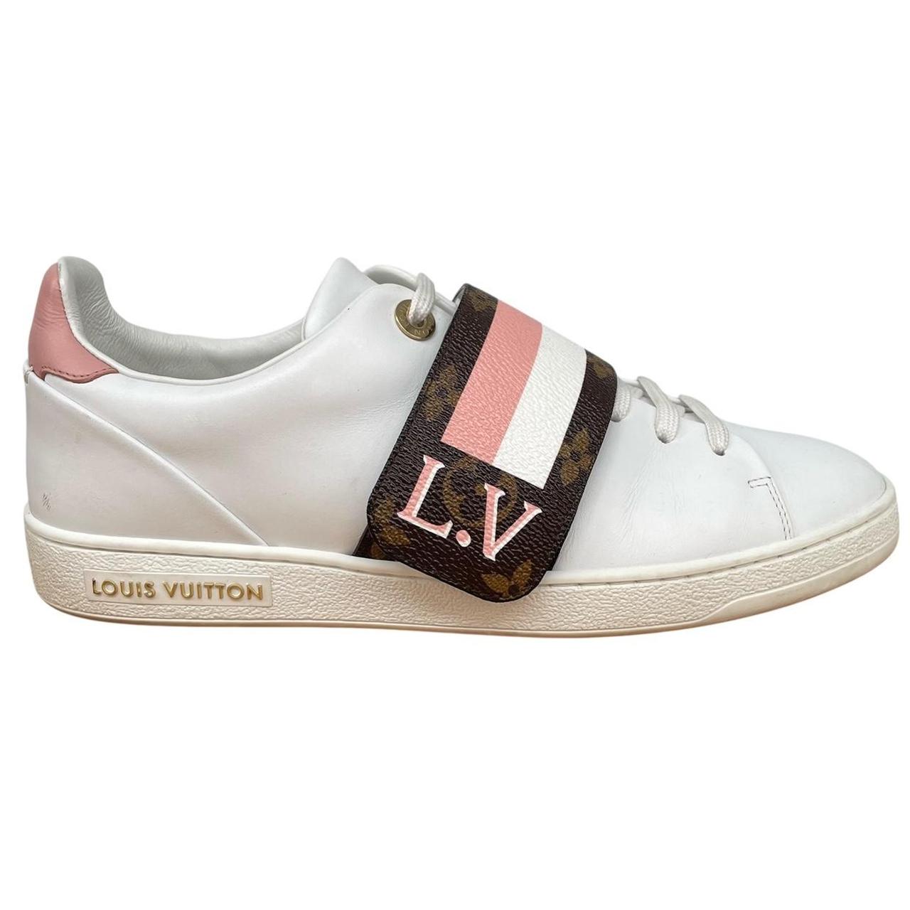 Louis Vuitton White and Pink Frontrow Monogram Strap Leather Trainers