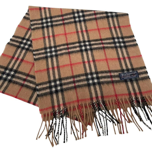 Vintage 90s Burberry Tan Brown Nova Check Cashmere/Wool Scarf