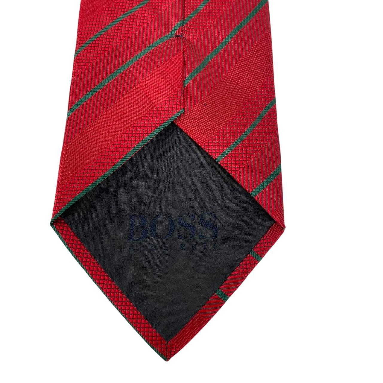 Vintage 90s Hugo Boss Red and Green Striped Silk Tie