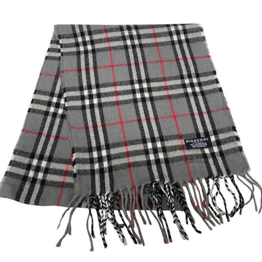 Vintage 90s Burberry Grey Nova Check Lambswool Scarf
