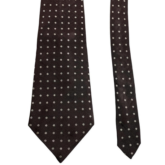 Polo Ralph Lauren beige and brown polka dot silk tie with classic logo detail.