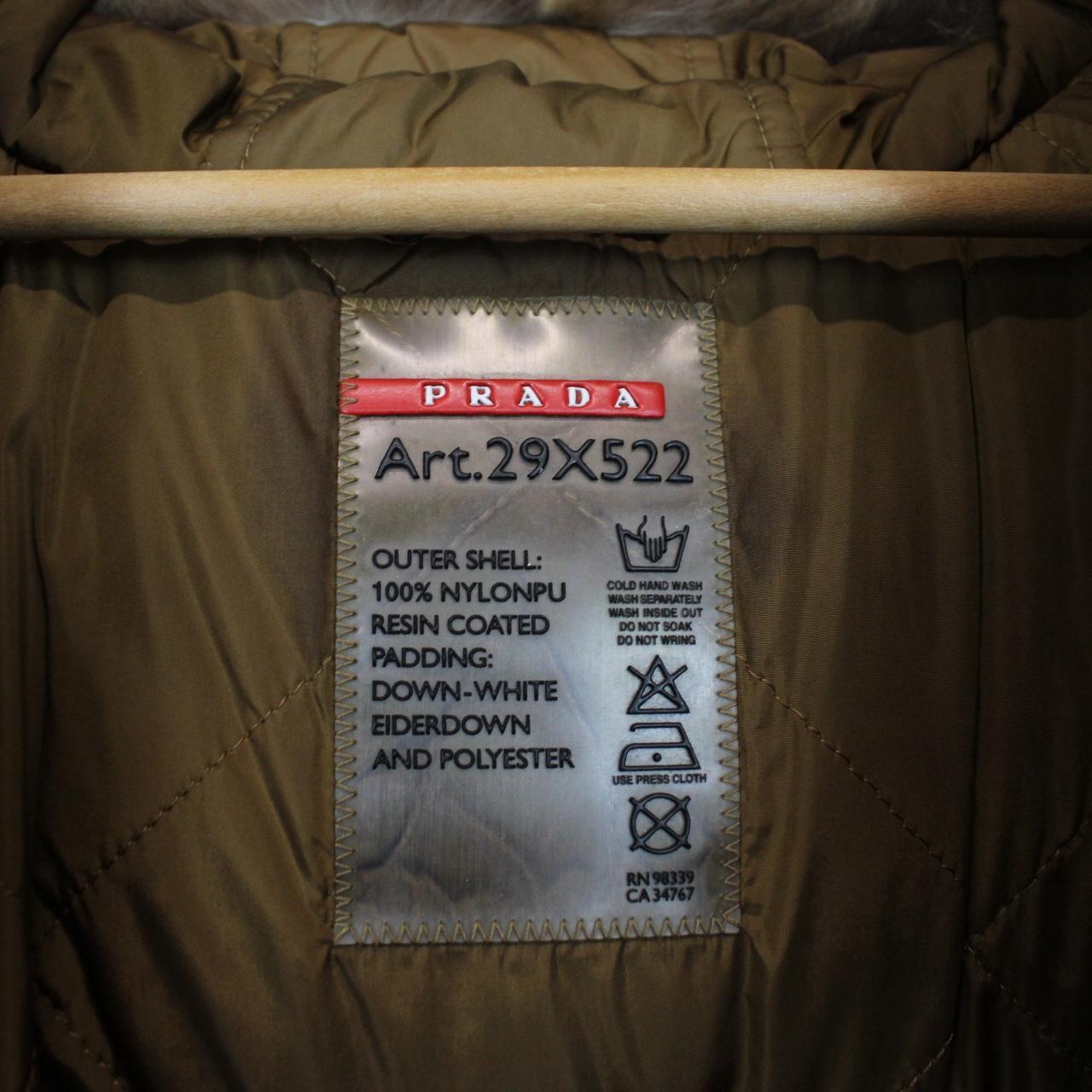 Prada Black Resin Coated Nylon Fox Fur Hood Long Down Jacket