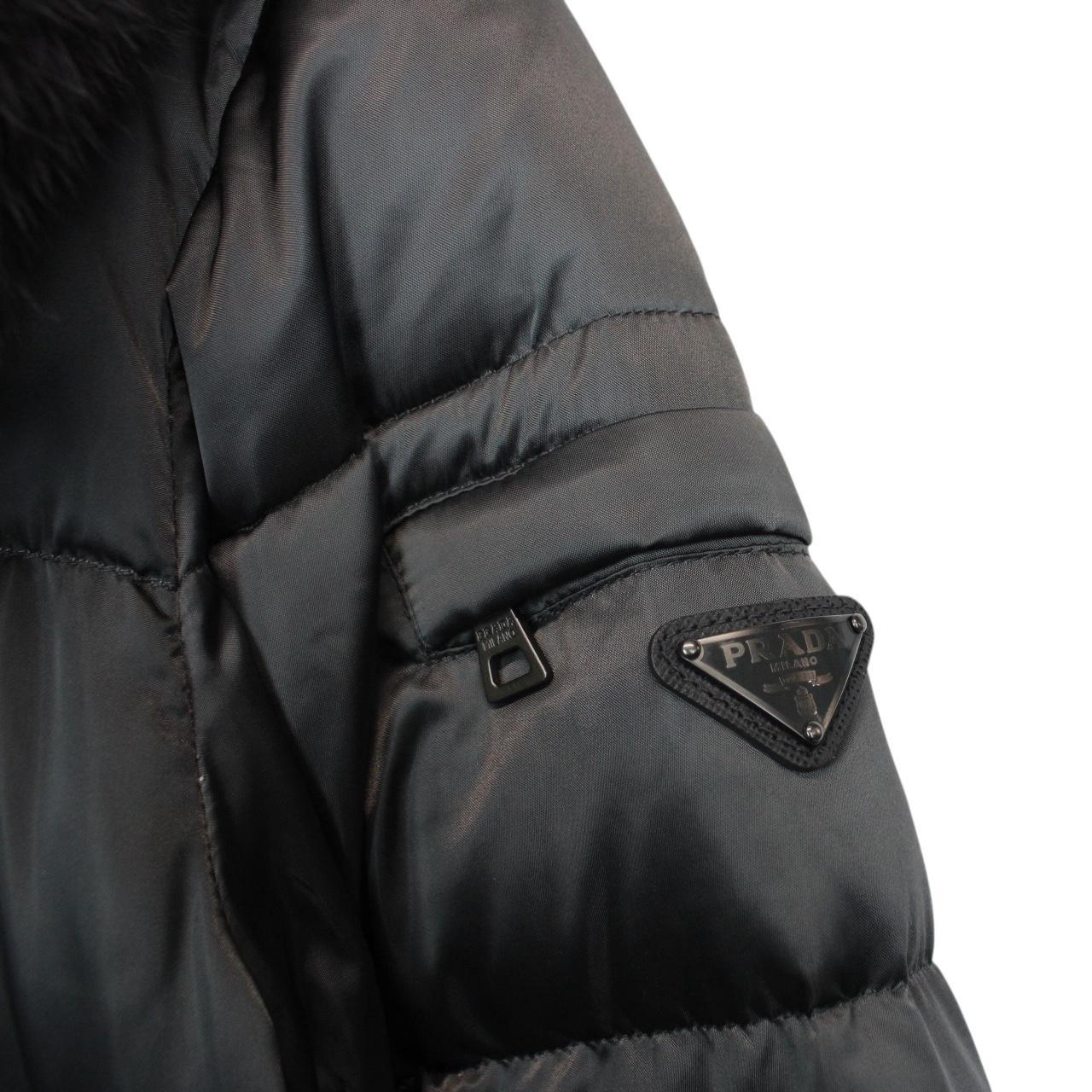 Prada Silver Resin Coated Nylon Fox Fur Collar Down Jacket