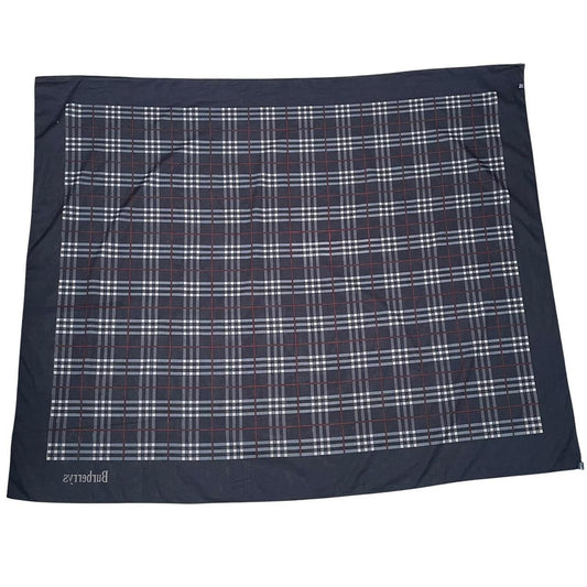 Vintage 90s Burberry Navy Blue Nova Check Cotton Square Scarf
