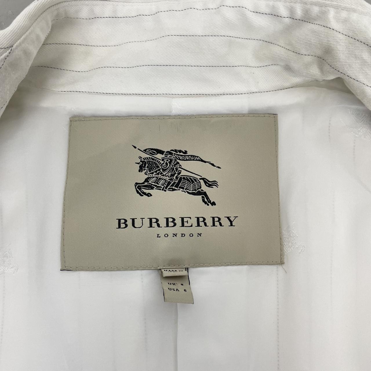 Burberry London White Pinstripe Double Breasted Belted Trench Coat
