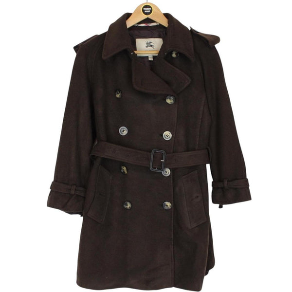 Burberry London Brown Cashmere Wool Double Breasted Belted Trench Coat