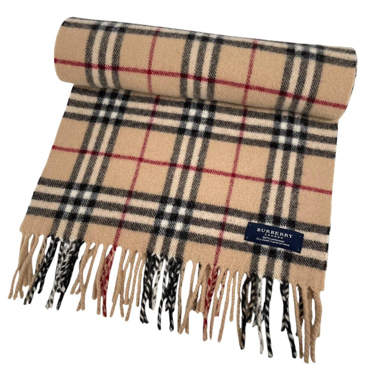 Vintage 90s Burberry Beige Nova Check Lambswool Scarf