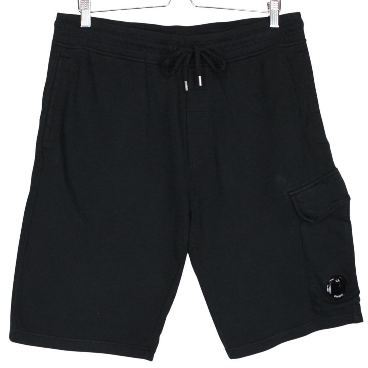 CP Company Black Cotton Micro Lens Fleece Jogger Shorts