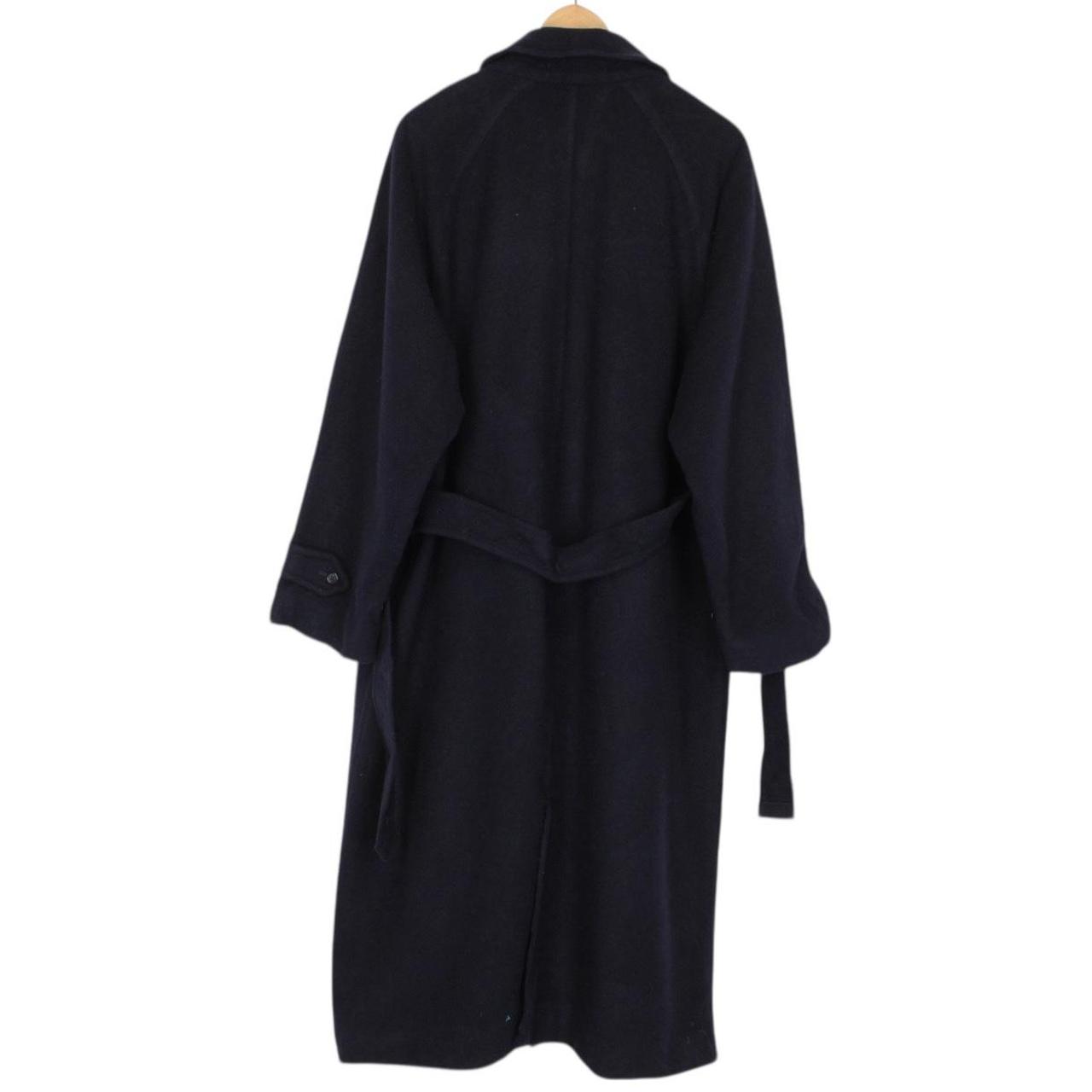 Vintage 90s Burberry Navy Blue Belted Wool Overcoat