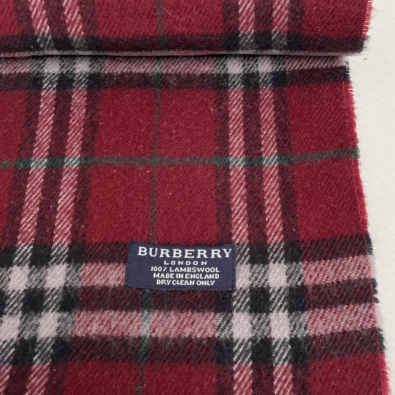 Vintage 90s Burberry Burgundy Nova Check Lambswool Scarf