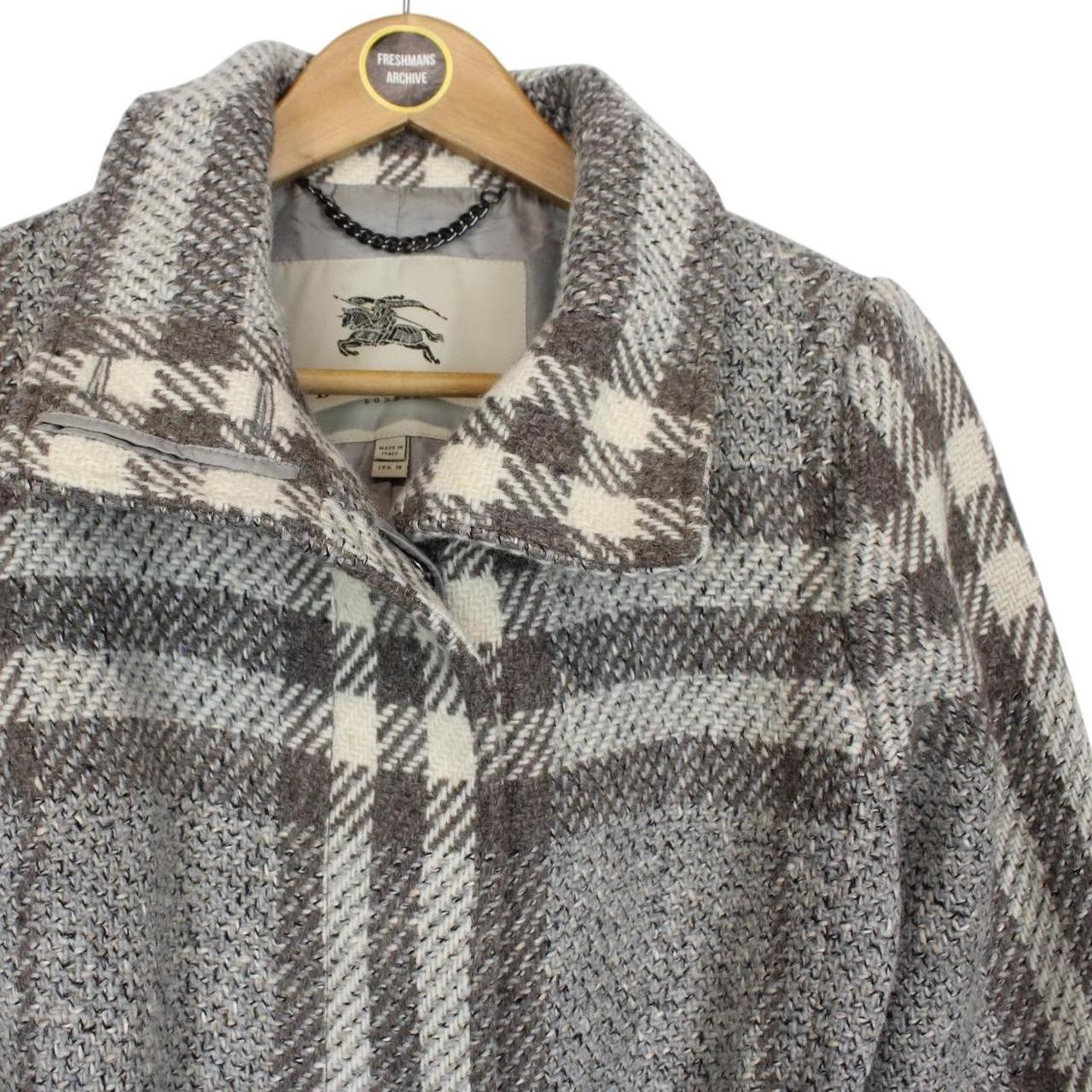 Burberry Grey and Cream Alpaca Wool Nova Check Belted Coat