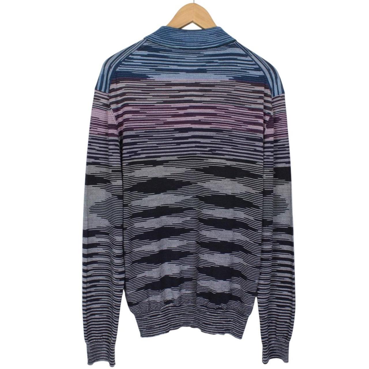Missoni Multicoloured Striped Long Sleeve Fine Knit Wool Polo Shirt