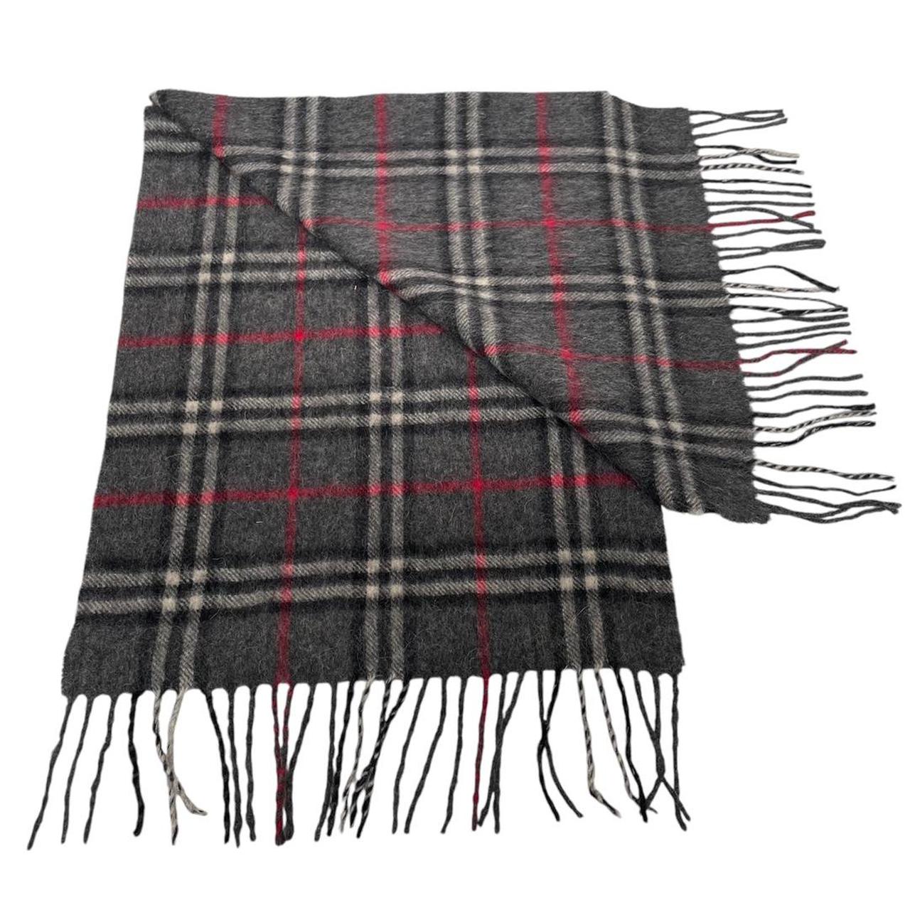 Vintage 90s Burberry Dark Grey Nova Check Lambswool Scarf